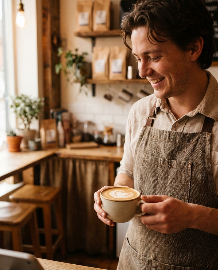 Barista servindo um cappuccino